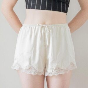Classic Cream White Drawstring Lace Trim Coquette Quiet Luxury PJ Shorts